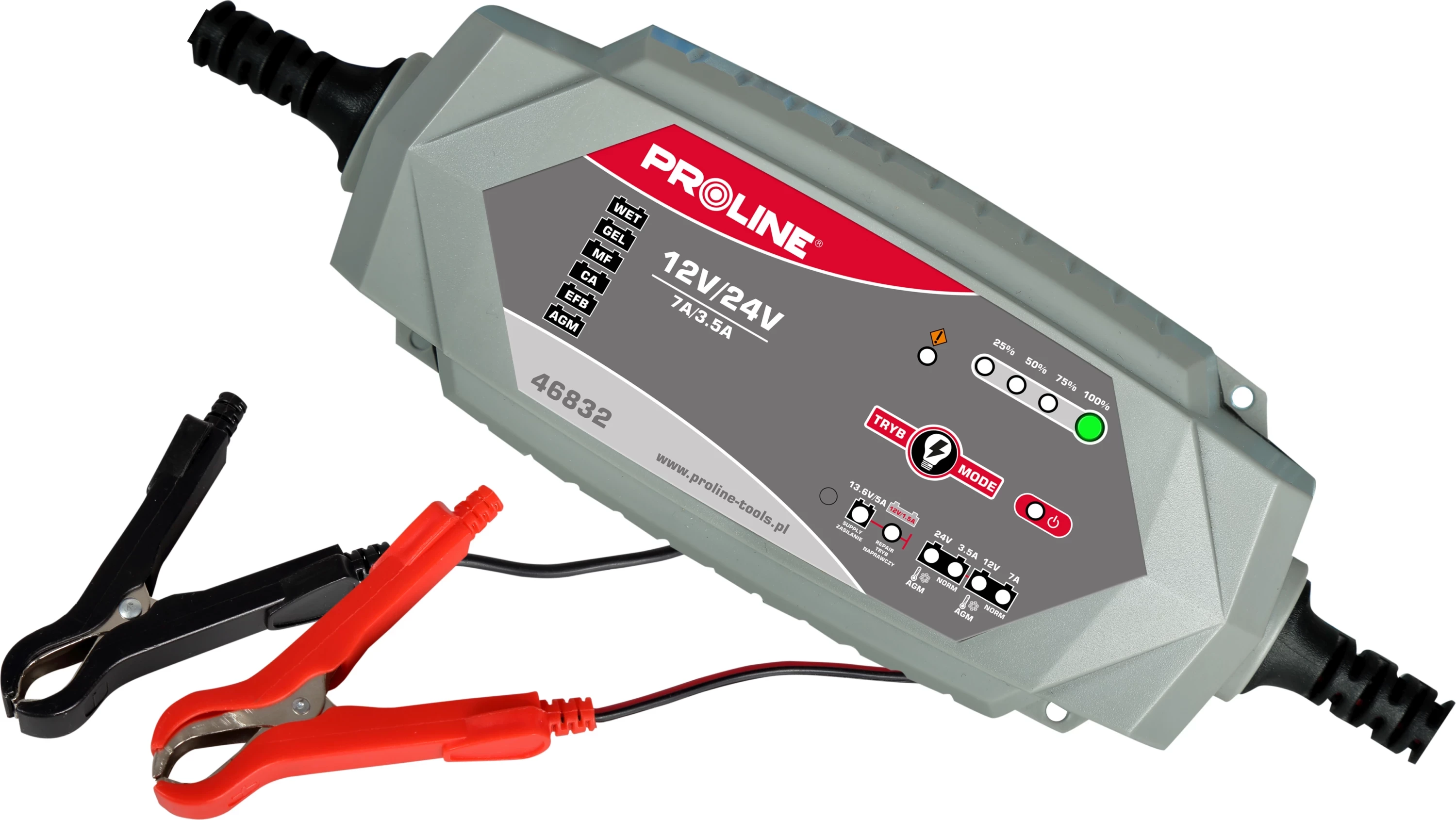 Karikues baterie PROLINE 46832 12V/24V 7A, gri