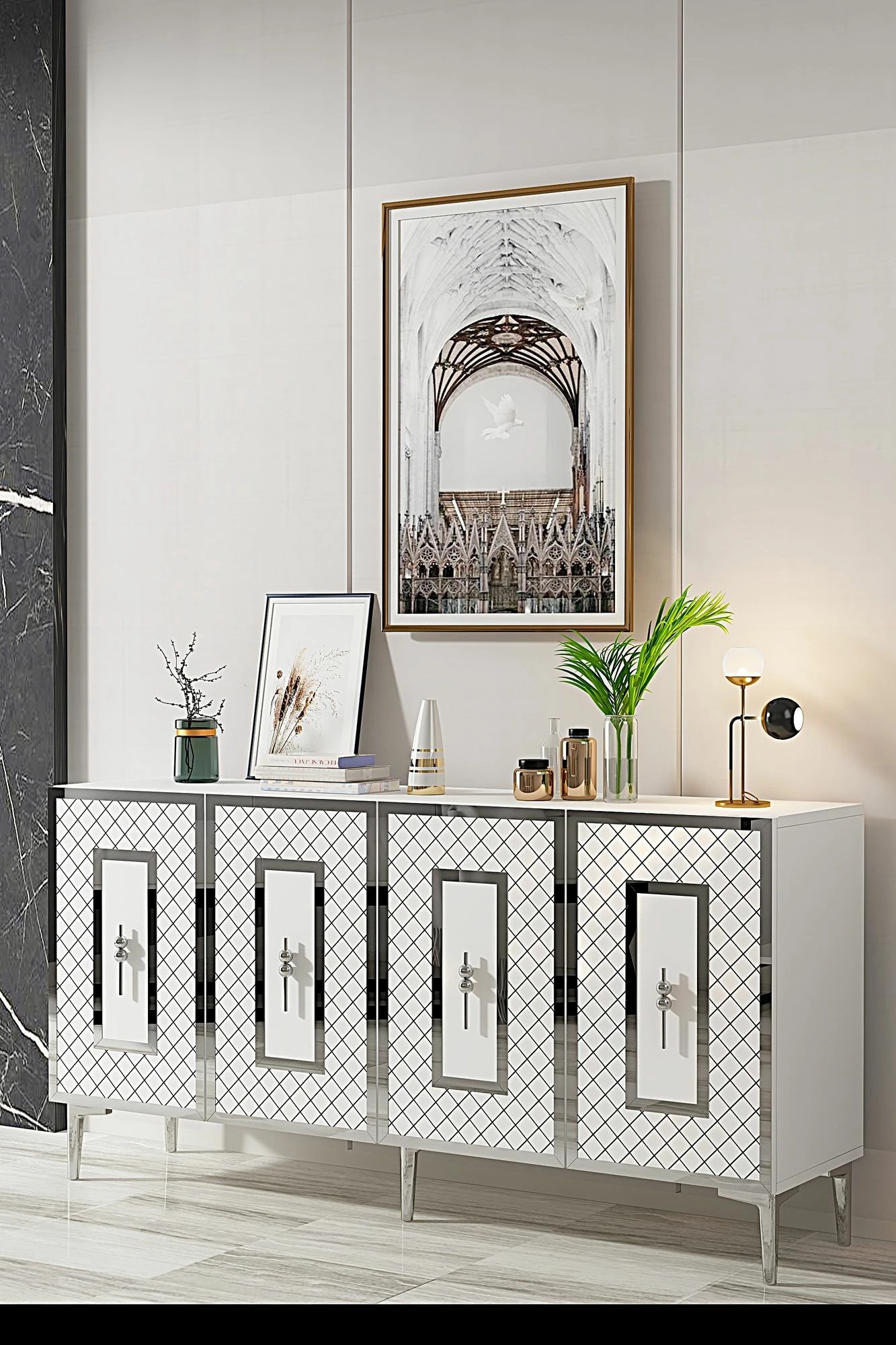 Konsol Skye Decor, Puma 150, e bardhë, argjend