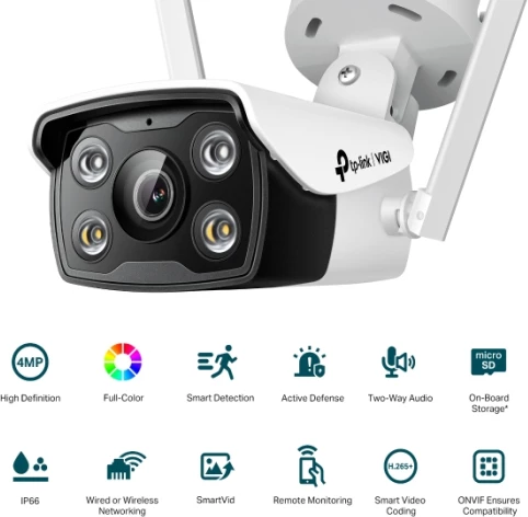 Kamerë sigurie Wi‑Fi bullet TP-LINK VIGI C340-W(4mm) 4MP 2560×1440, H.265+, IP66, microSD deri 256GB, bardhë/zi