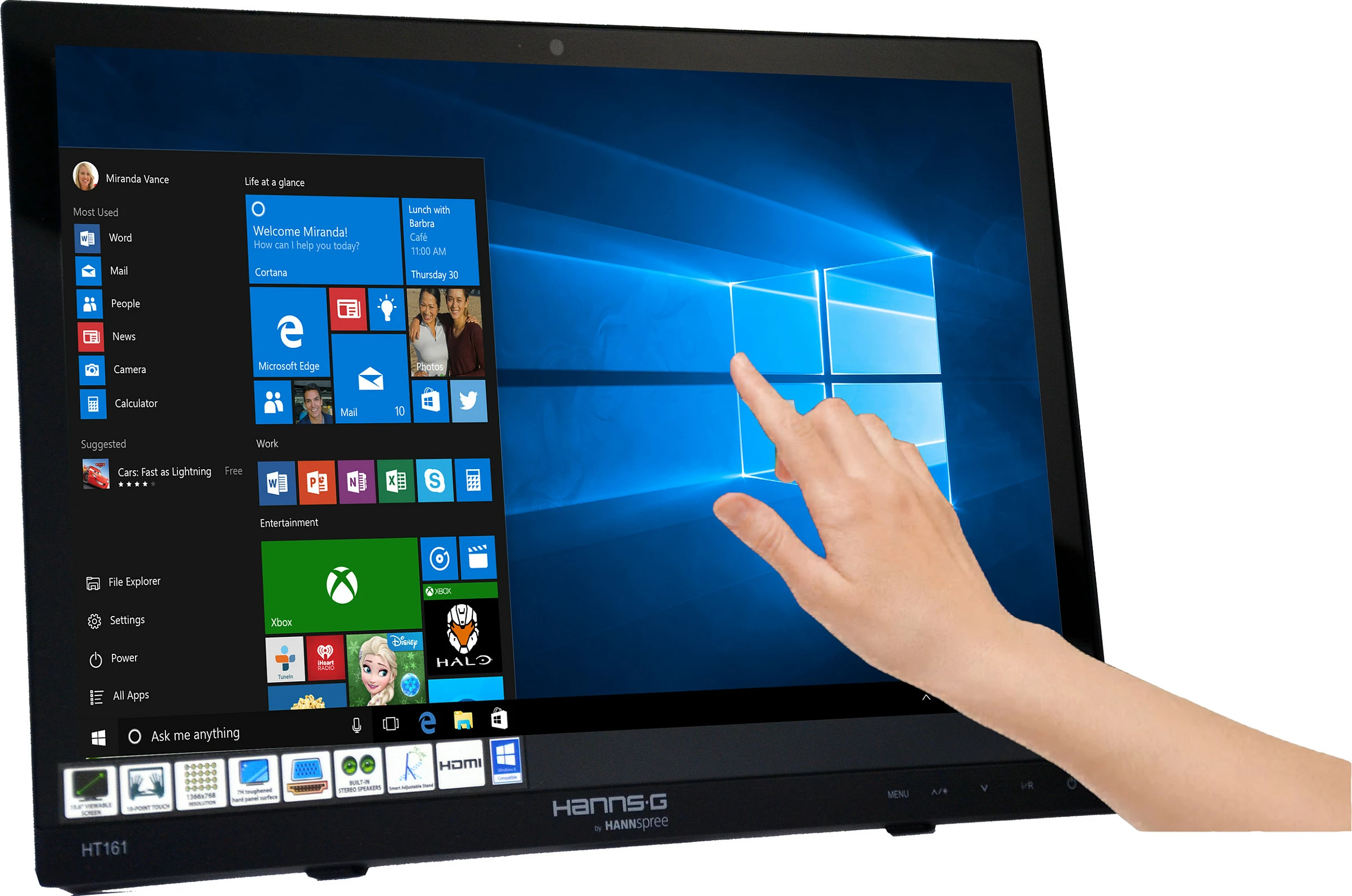 Monitor touchscreen Hannspree HT161HNB 15.6 inch HD LED, 10-pik touch, zi