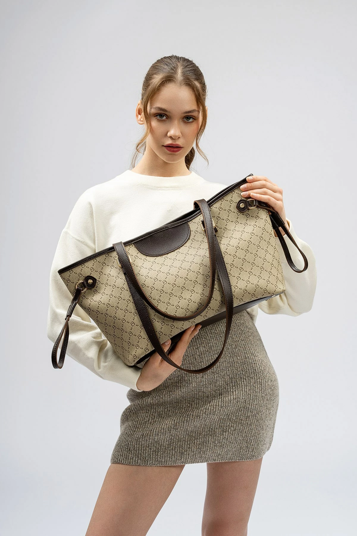 Tote bag Lucky Bees, krem, kafe, 355 v2