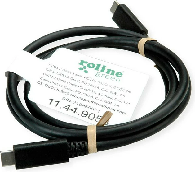 Kabllo USB-C ROLINE GREEN 11.44.9056, 1m, USB 3.2 Gen 2, 10Gbps, PD 100W, e zezë
