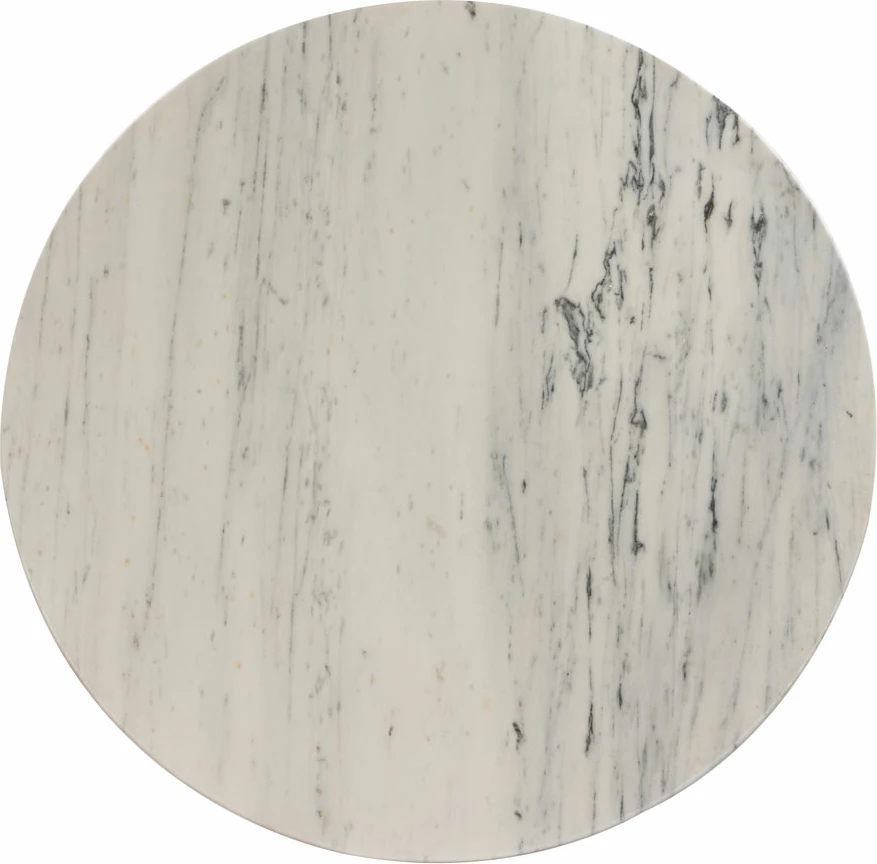 Tavolinë CESARE, mermer i bardhë, këmbë dru mango, 130x130x77cm