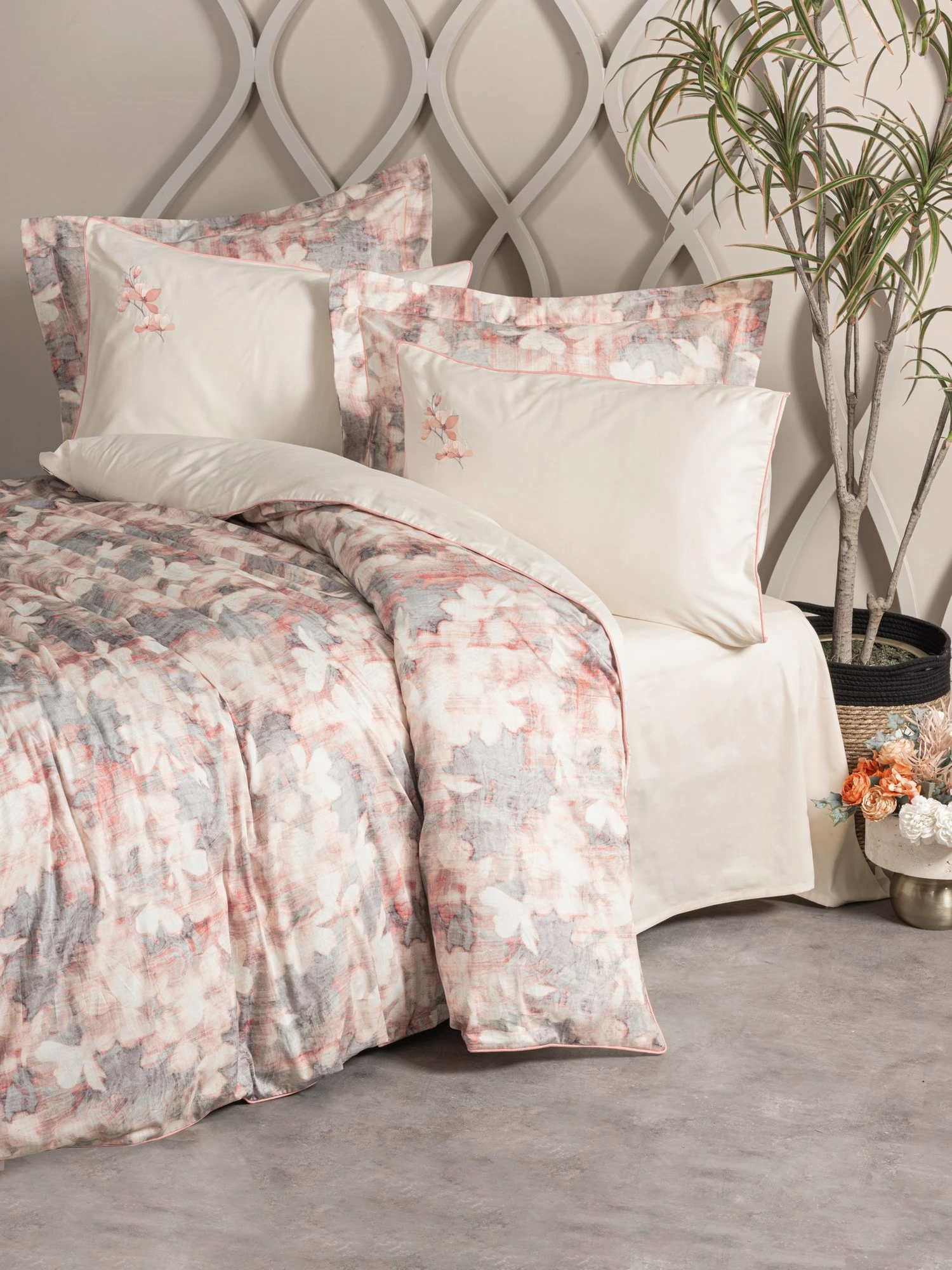 Set mbulesë për jorgan dopio satin Layana, rozë-gri