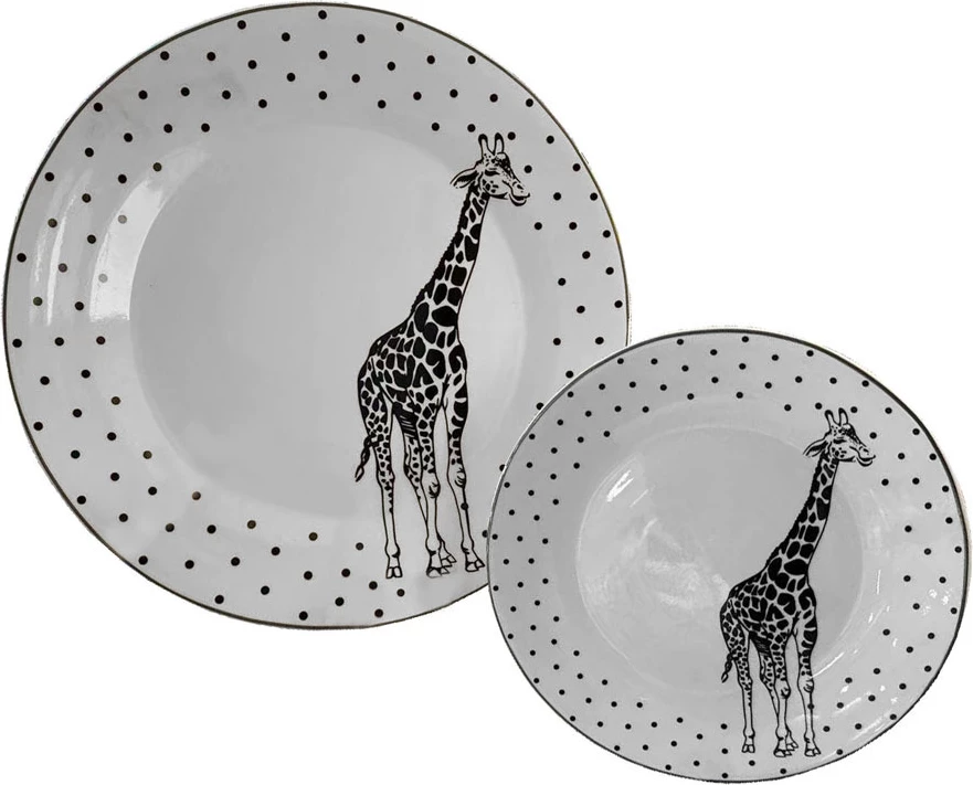 Set pjatash ëmbëlsirash AFRICA, 7 copë, porcelan New Bone China, bardhë e zi, 30x30x3cm