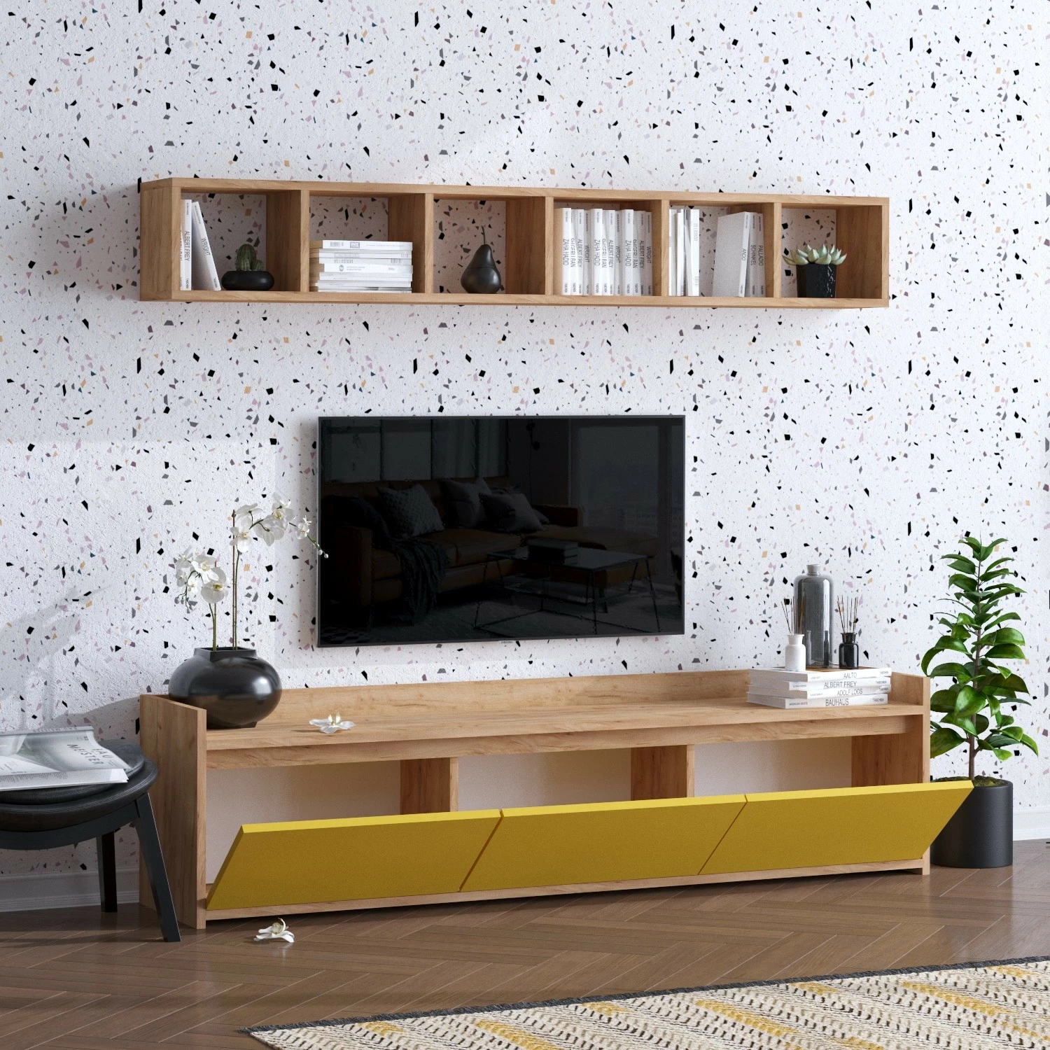 Njësi TV Hanah Home, AVAN, ngjyrë lis dhe e verdhë
