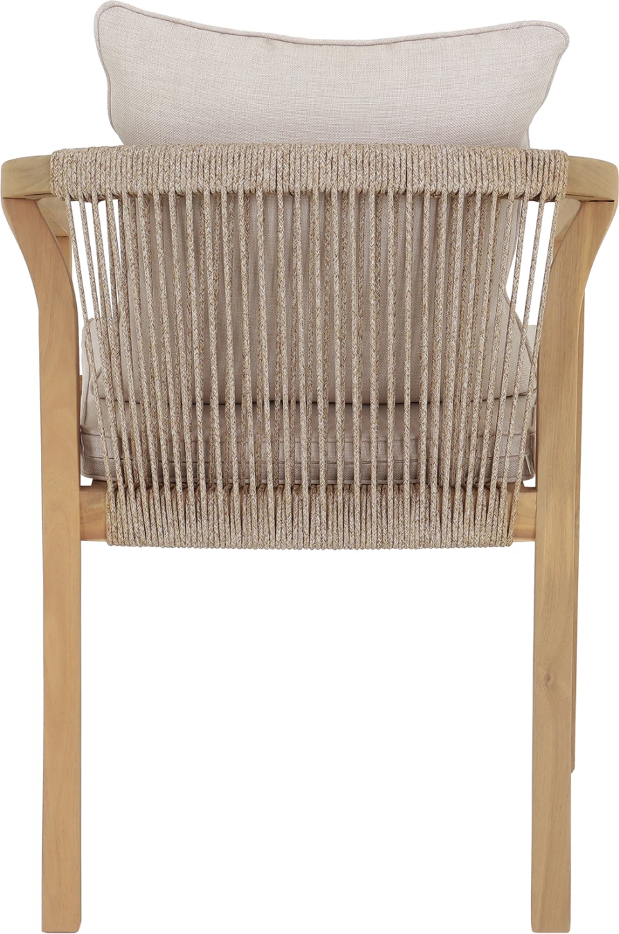 Karrige për drekë jashtë CONTREL FH6244.01, dru akacie, litar natyral, jastëkë bezhë, 61x58x75cm, set prej 2 copash