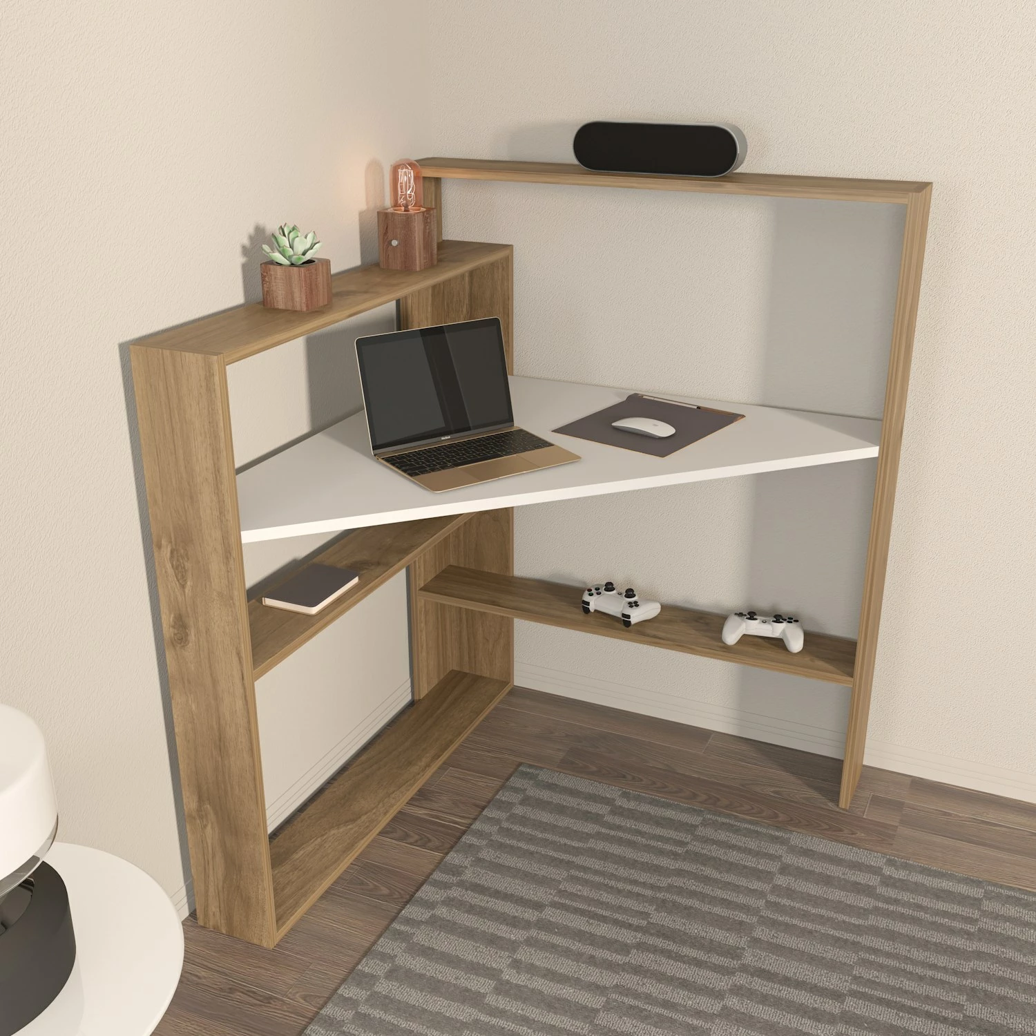 Tavolinë pune për studim Skye Decor, Kelly, ngjyrë arre dhe e bardhë