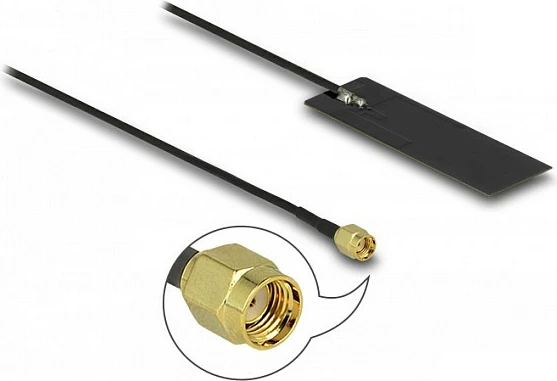 Antene Wi‑Fi DeLOCK 12649, RP‑SMA, 4 dBi, 2.4/5 GHz, kabllo 15 cm, e zezë