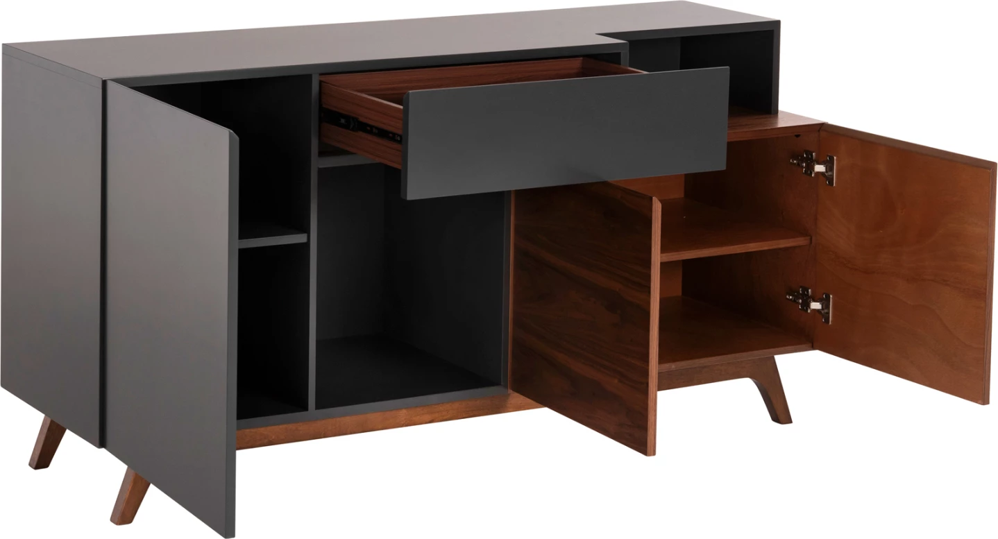 Bufe PREDA, MDF, ngjyrë arre dhe gri e errët, 167x28-40x80H cm