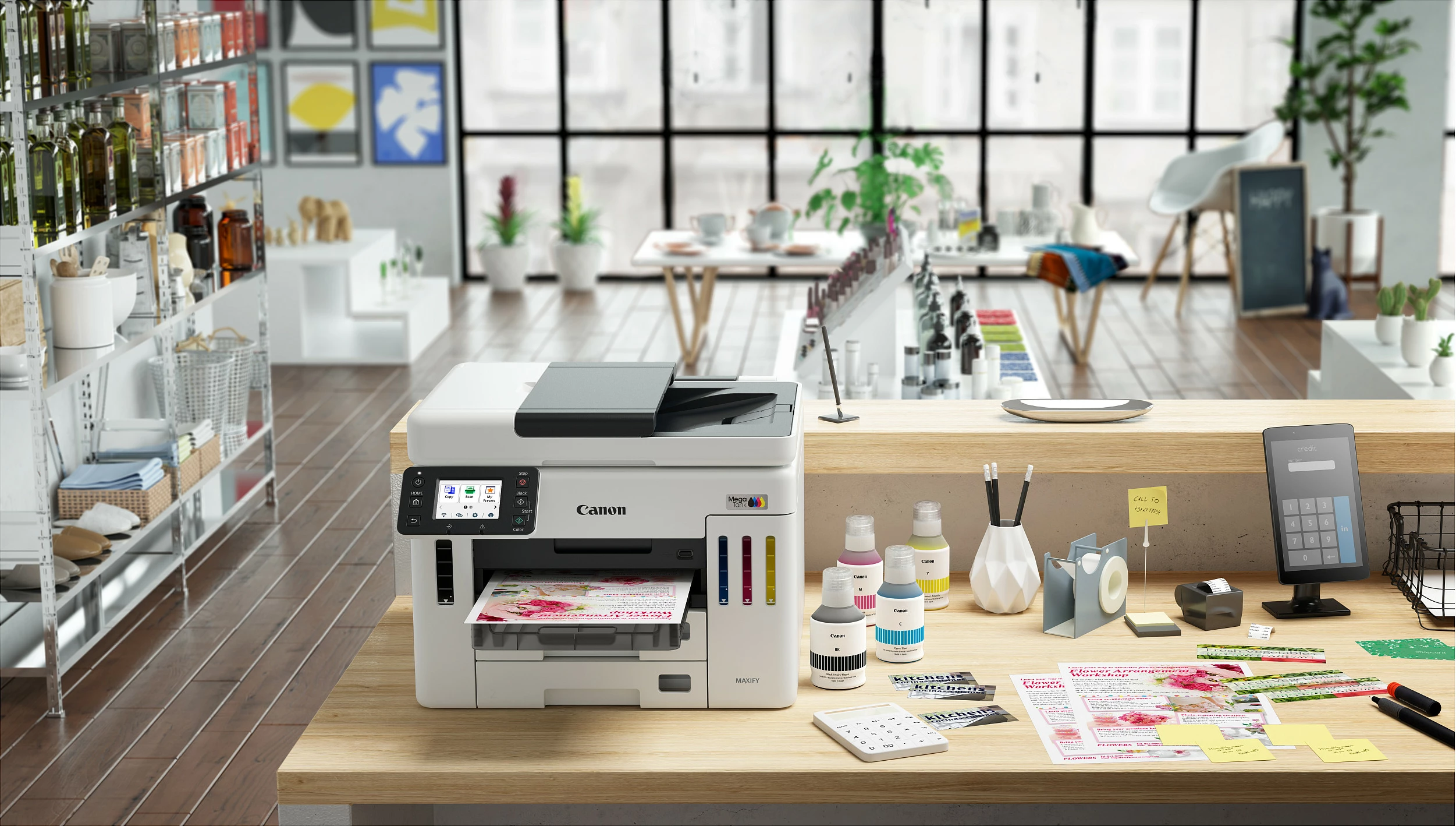 Printer multifunksional Canon MAXIFY GX7150, Inkjet MegaTank, A4, duplex, ADF 50 fletë, Ethernet, bardhë/zi