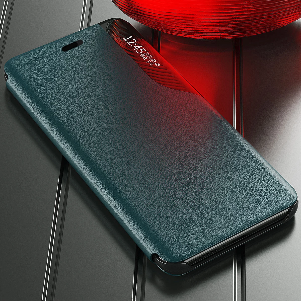 Mbështjellës Hurtel Eco Leather View Case për iPhone 13 Pro Max, me qëndrim, e zezë