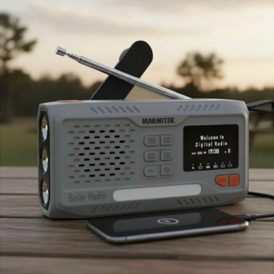 Radio portative Marmitek RESQ 100, DAB/DAB+ FM, Bluetooth 5.3, bateri 4500 mAh, gri e çelët