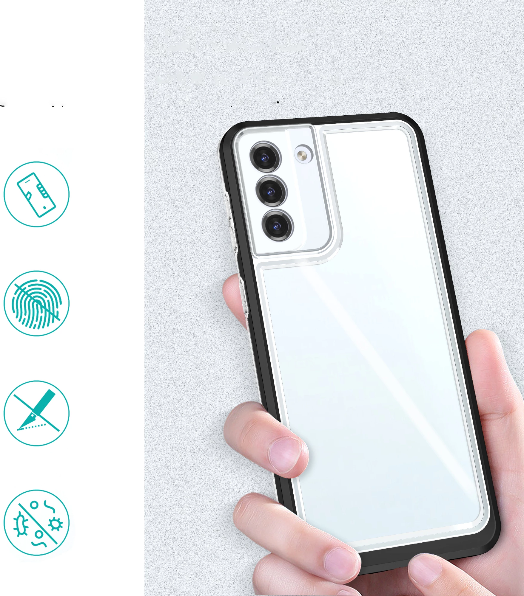 Mbështjellës Hurtel Hybrid Armor Clear 3in1 për Samsung Galaxy S21+ 5G, i zi/transparente