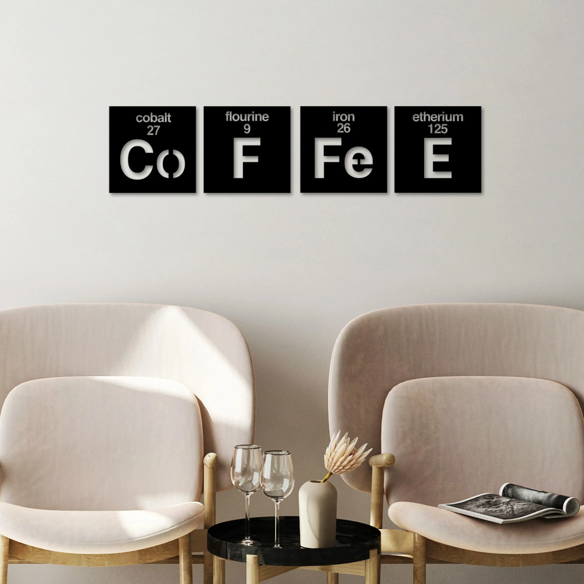 Aksesor dekorativ metalik për mur, Wallity, Coffee, 4 copë