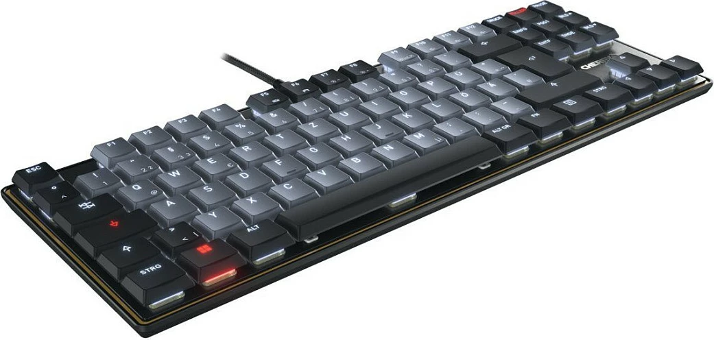 Tastierë mekanike Cherry MX, USB me kabllo, Tenkeyless 88 taste, ndriçim i bardhë, QWERTZ (DE), e zezë