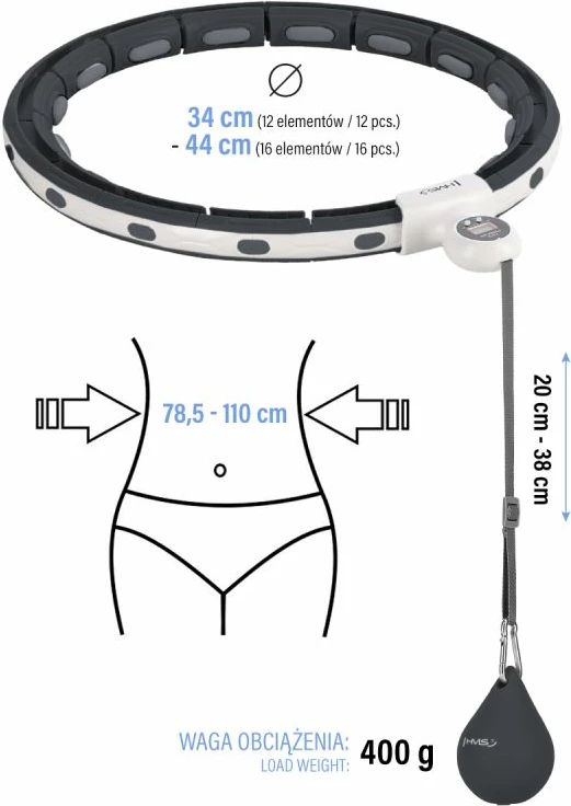 Hula hop me magnet e peshë HMS HHM15, i zi