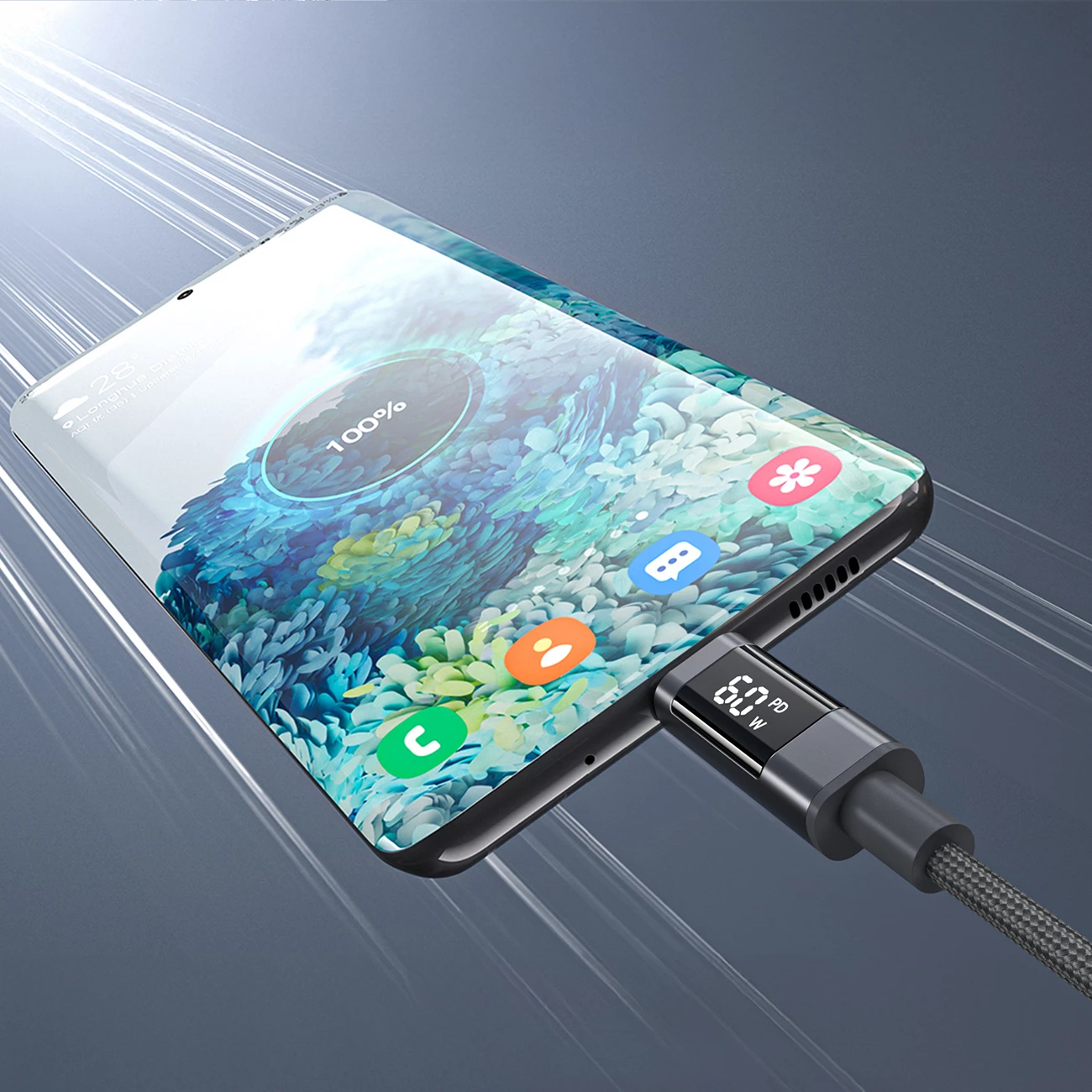 Kabllo USB-C në USB-C Choetech XCC-1068 PD 60W 1.2 m me display, e zezë