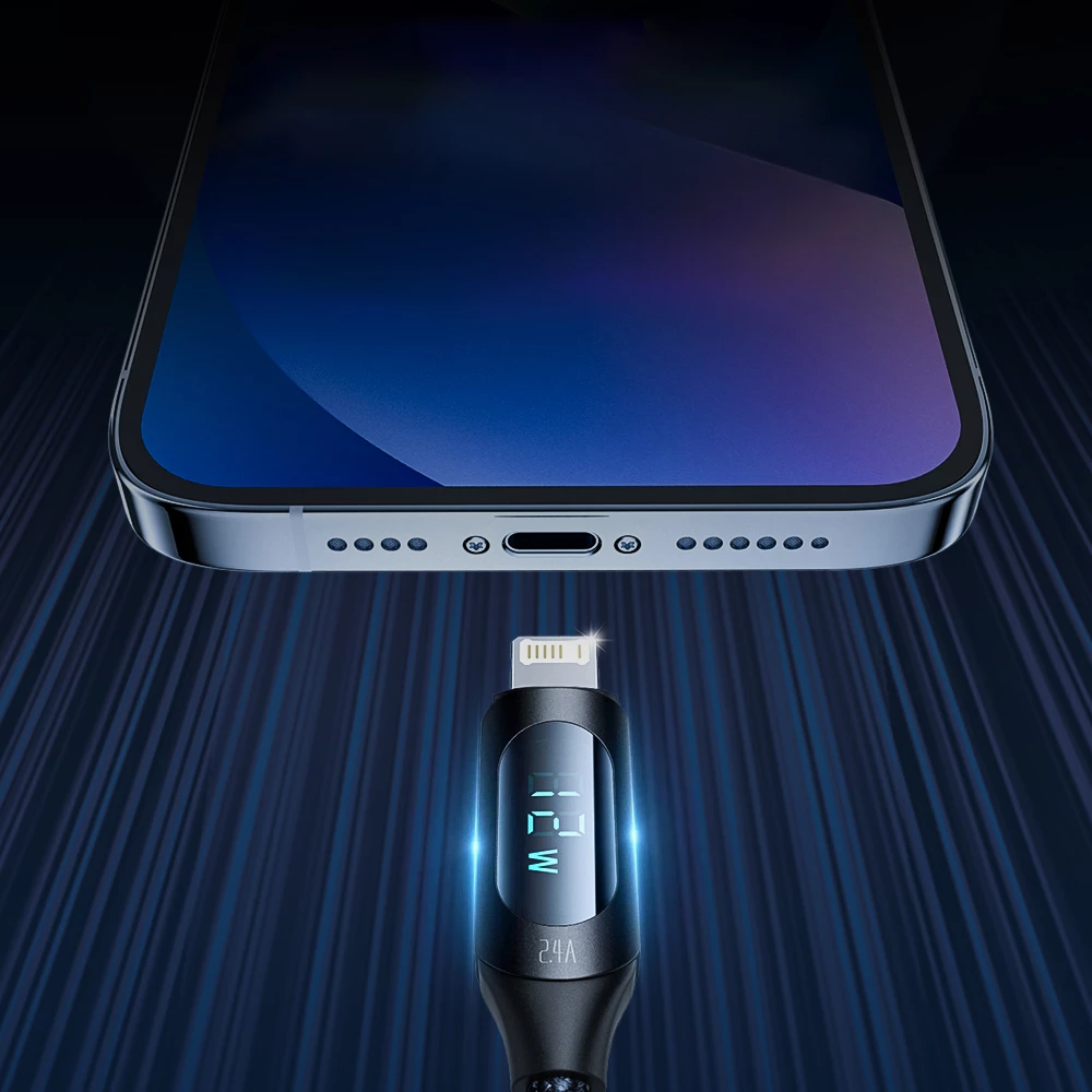 Kabllo USB-A në Lightning Wozinsky WUALC2, 2m, me ekran LED, e zezë