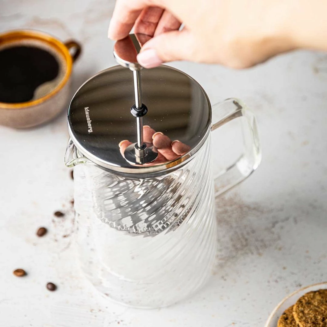 French press Klausberg KB-7763 600ml me mur të dyfishtë xham borosilikat filtër inox, kapak rose gold