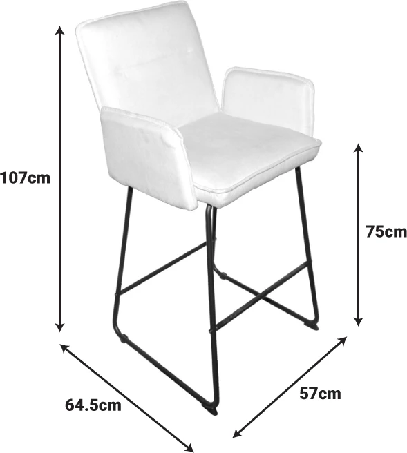 Karrige për bar Essential, stof i bardhë, këmbë metalike të zeza, set prej 4 copësh, 57x64.5x107cm