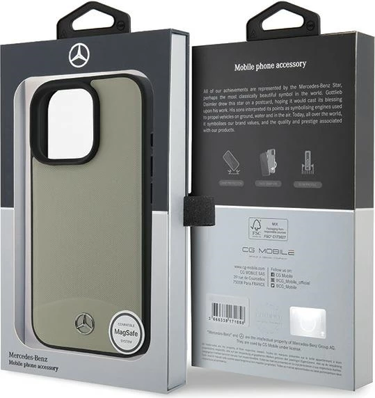Mbështjellës Mercedes MB për iPhone 16 Pro Max, MagSafe, lëkurë, bezhë
