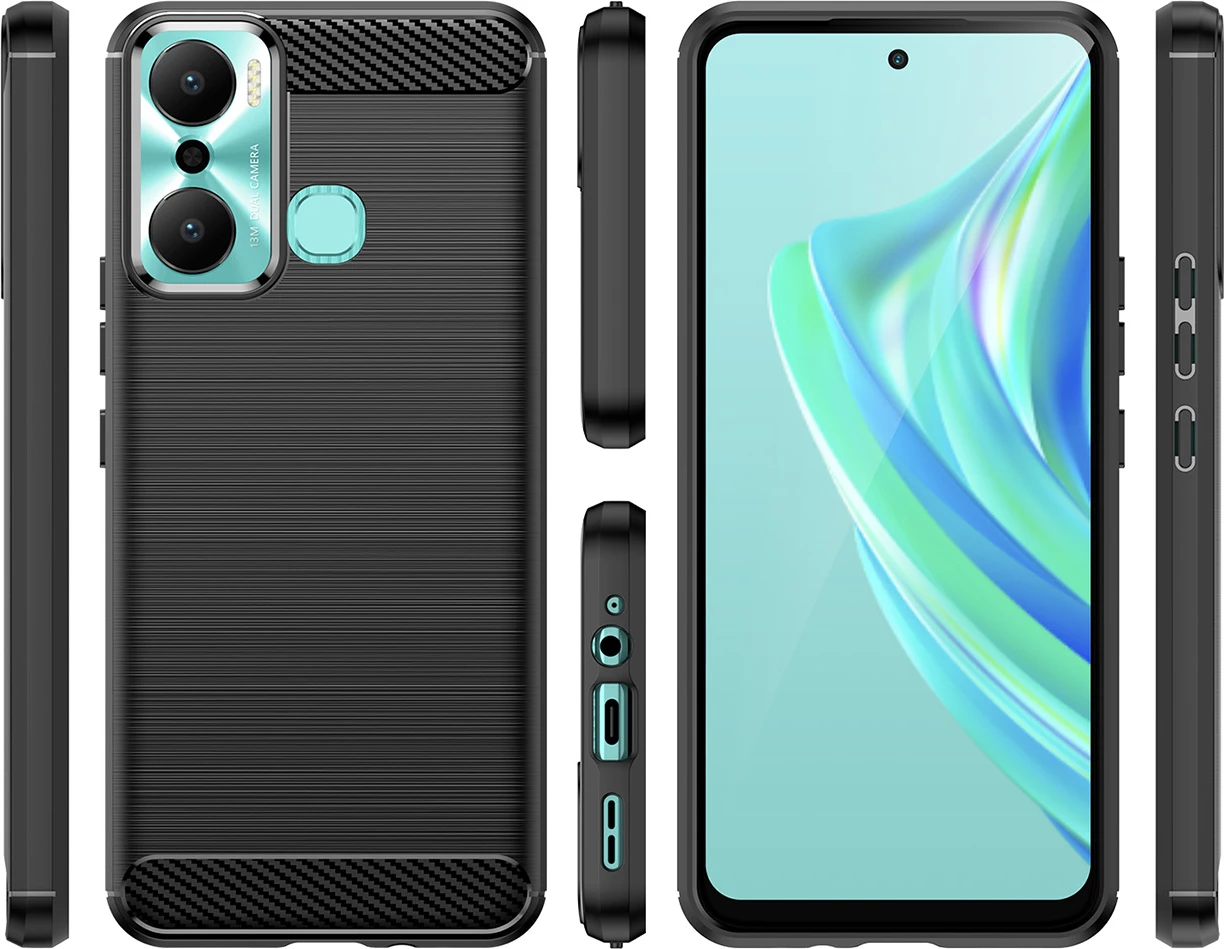 Mbështjellës Hurtel Carbon Case për Infinix Hot 20 Play, TPU, i zi