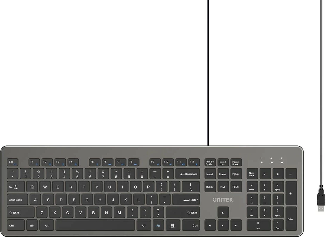 Tastierë Unitek SlimTap, full-size 104 taste, USB, gri