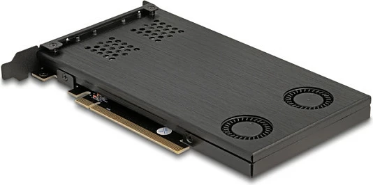 Kartë PCIe DeLOCK Mobile Rack për 2x M.2 NVMe SSD, PCIe 4.0, ftohje aktive, e zezë
