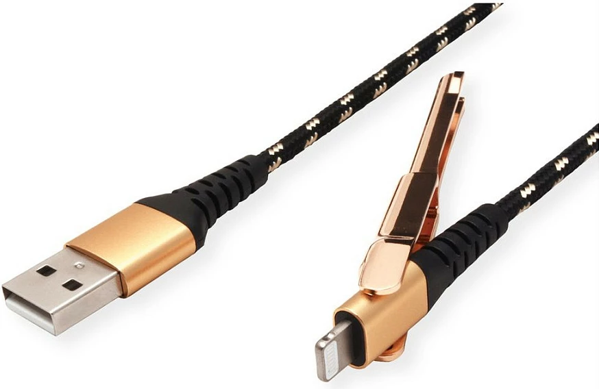 Kabllo ROLINE 11.02.8923 Lightning në USB-A, 1 m, USB 2.0, e zezë/ari