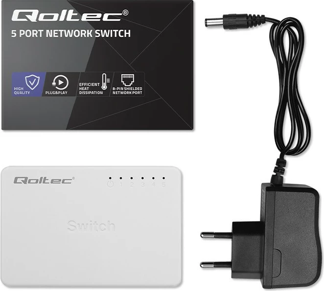 Kasë rrjeti Qoltec 52247, 5 porta RJ45, Gigabit Ethernet, e bardhë