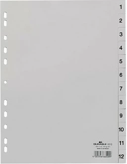 Ndarës regjistri A4 Durable 1-12, PP, gri