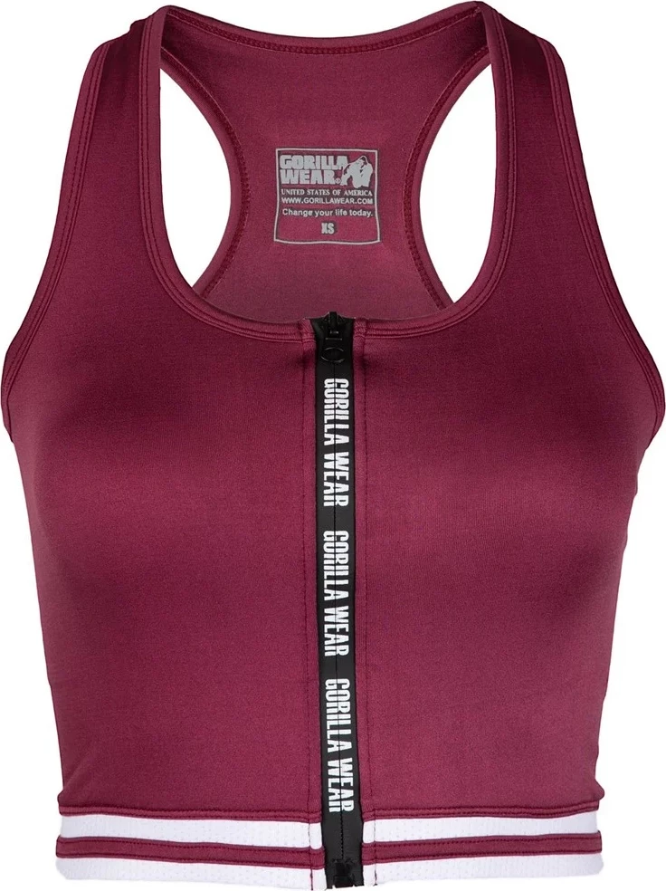 Mesa Zip Front Crop Top - Burgundy Red [Madhësia: XS]