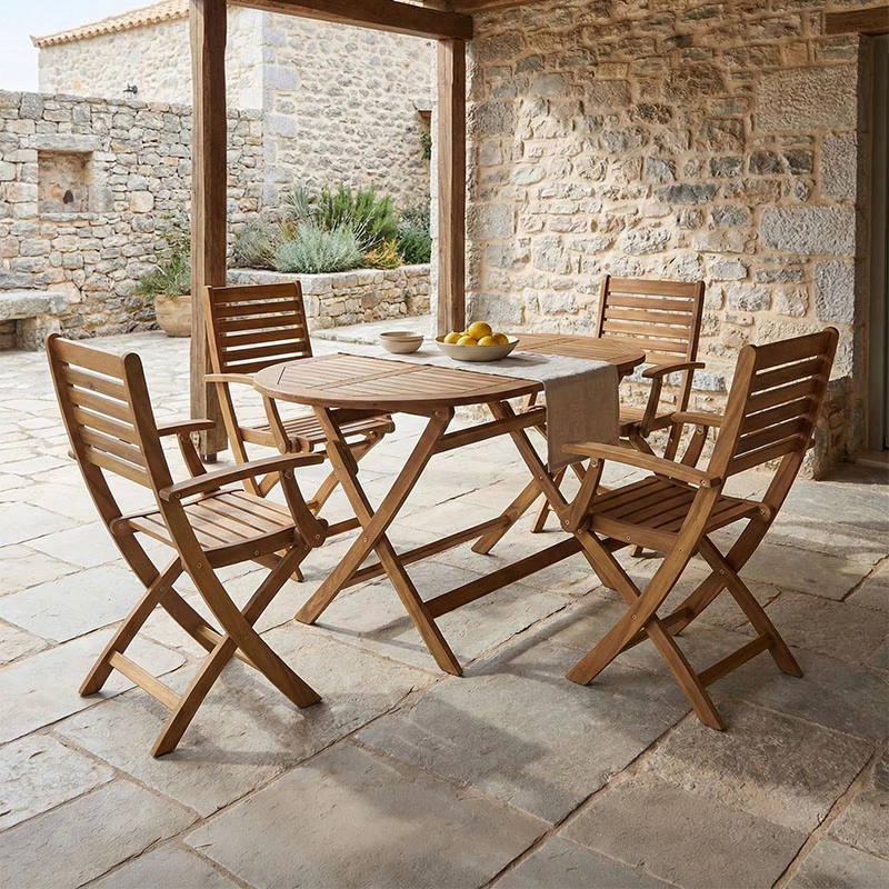 Tavolinë me karrige Gorpo-Falov, dru akacie natyrale, set 5 copë, 130x80x72cm