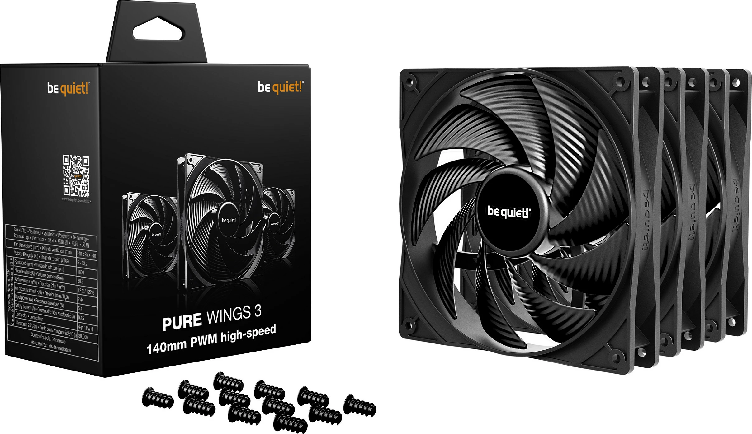 Ventilator kase Be Quiet! Pure Wings 3 140mm PWM, 3 copë, zi