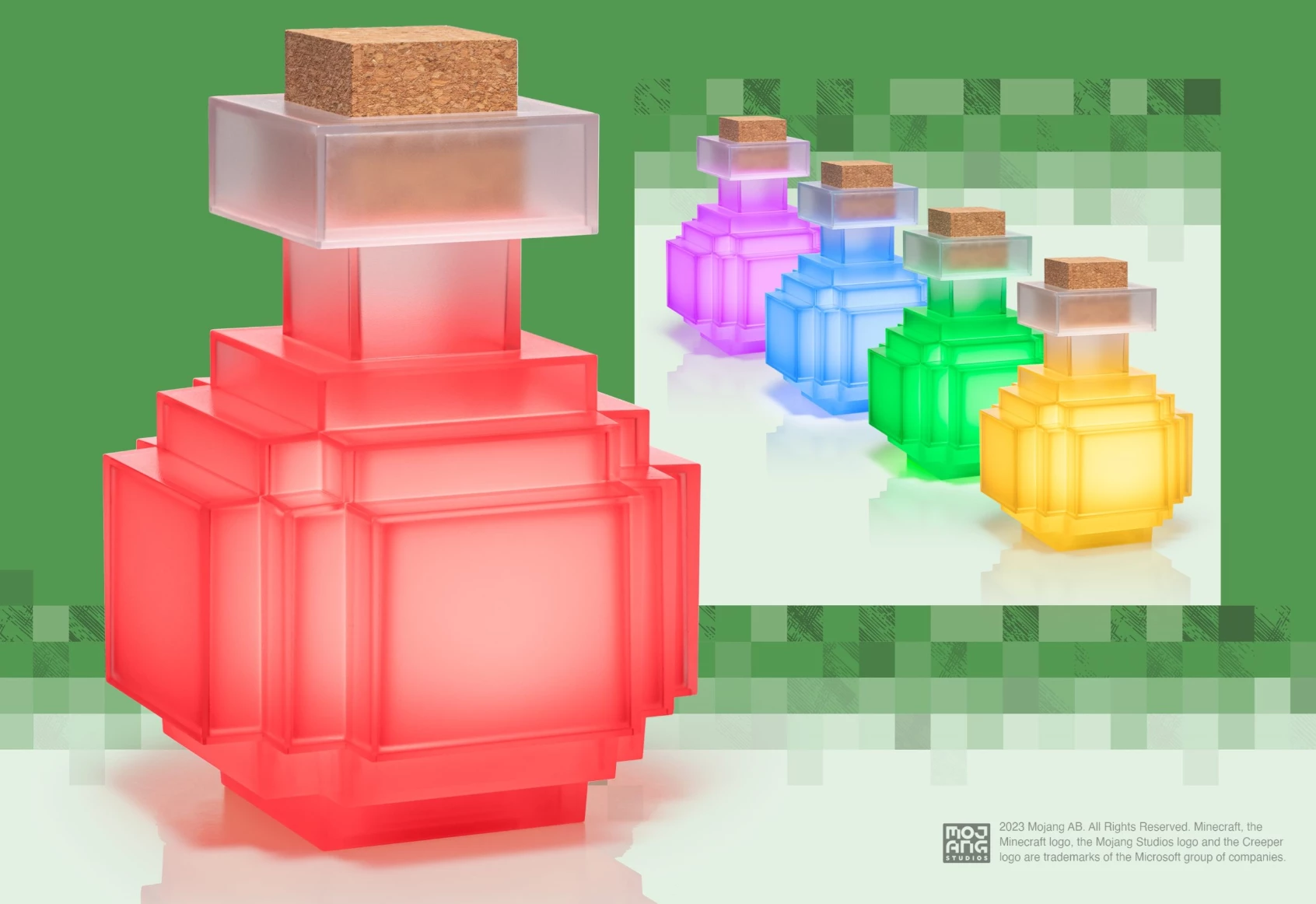 Replikë shishe potioni ndriçuese NOBLE COLLECTION Minecraft, 16.5 cm, me prekë ndërron ngjyra, 3x AAA