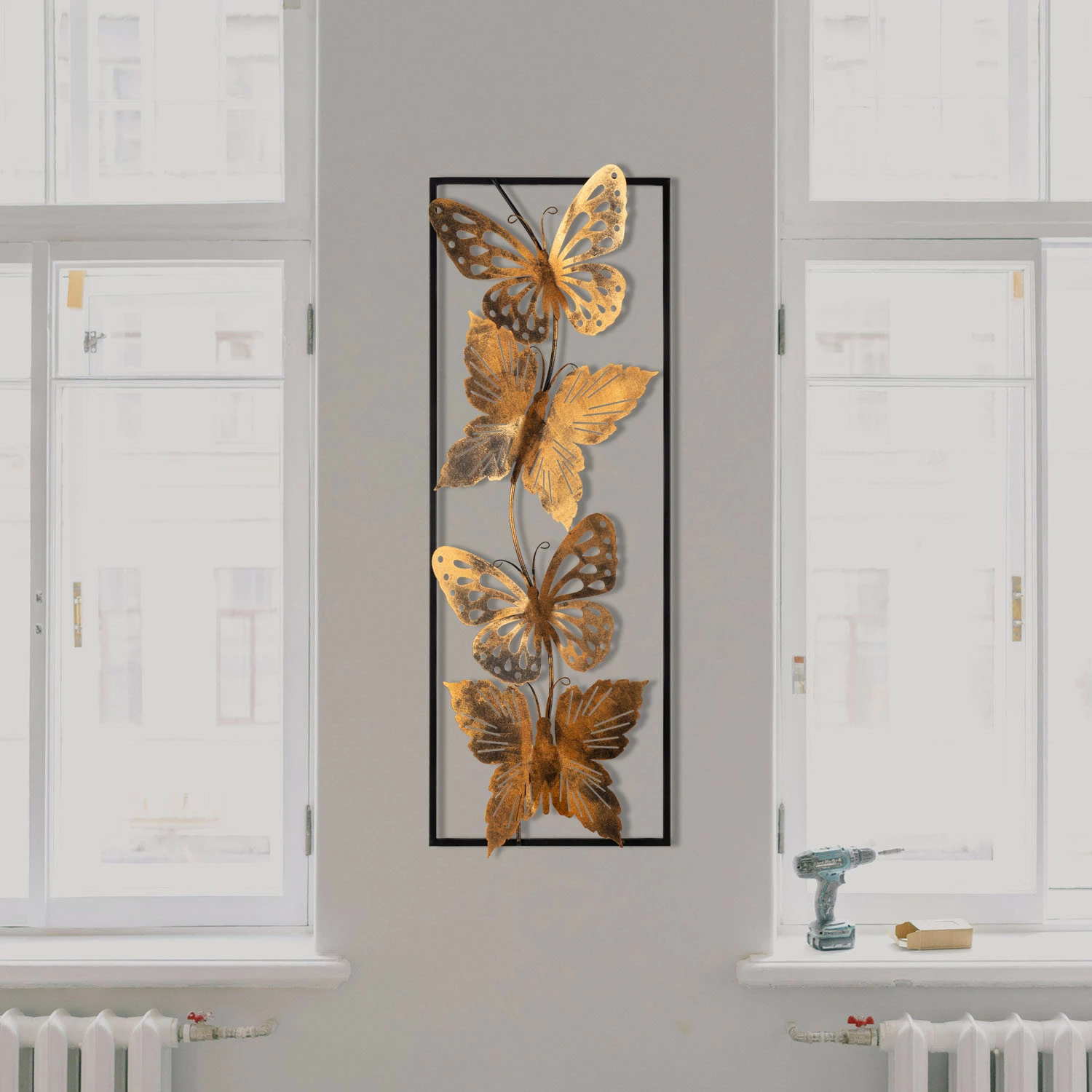 Aksesor muri dekorativ prej metali, flutura, shumëngjyrëshe, Wallity, 90x32cm
