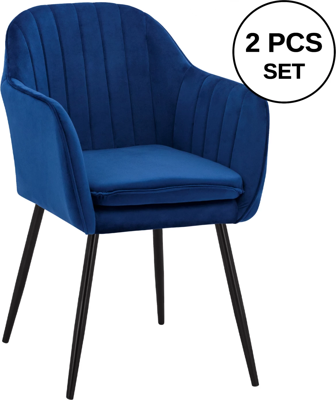 Karrige me krahë Sawyer, kadife blu, këmbë të zeza, FH8523.18, 53x60x76 cm, set prej 2 copë