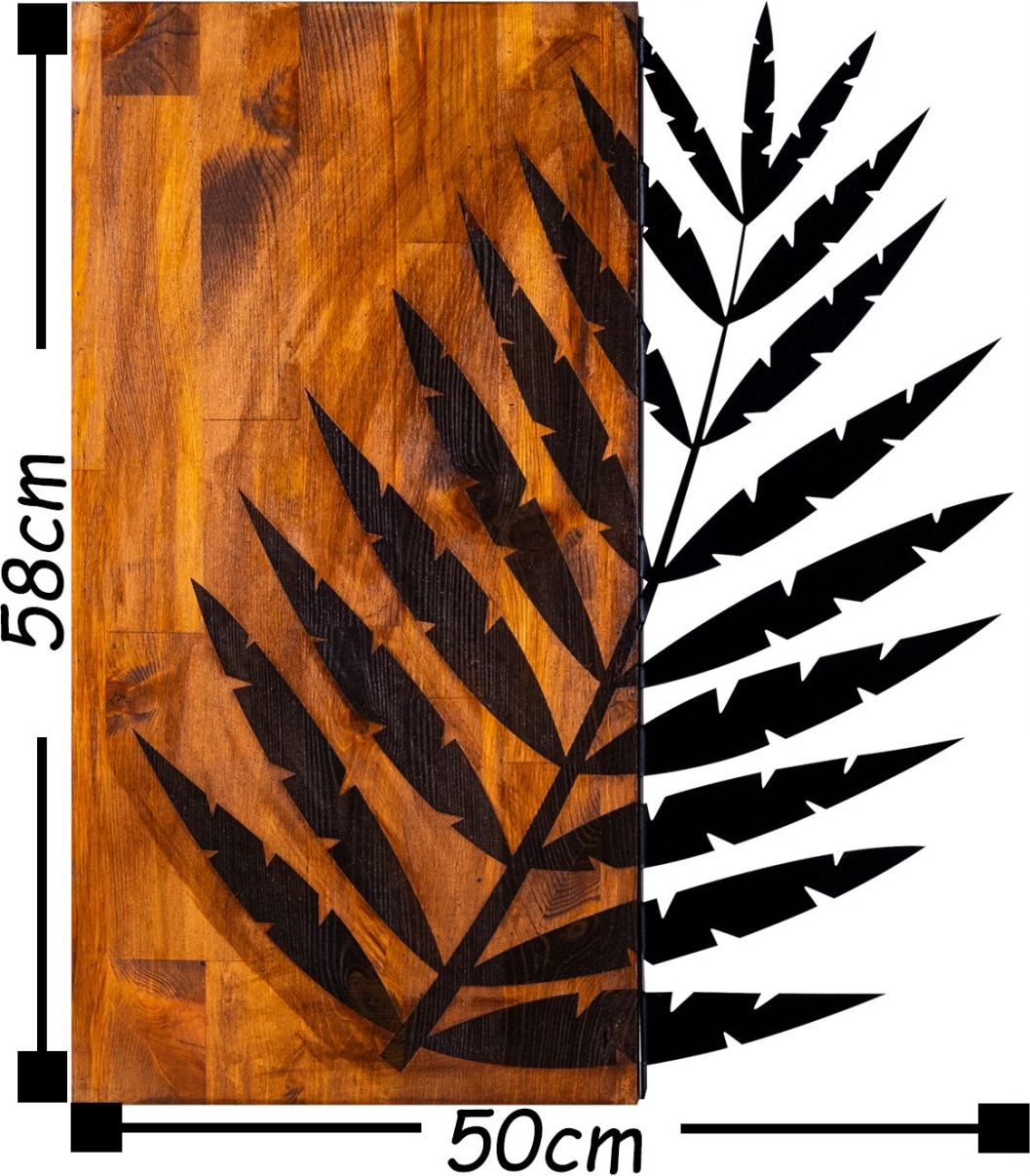 Dekorim muri prej druri me gjethe metalike 50x58 FH7225