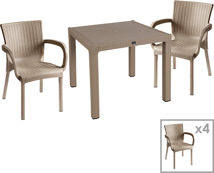Tavolinë me karrige për terasë Explore-Festive set 5 copë PP ngjyrë kapuçino 90x90x73.5cm