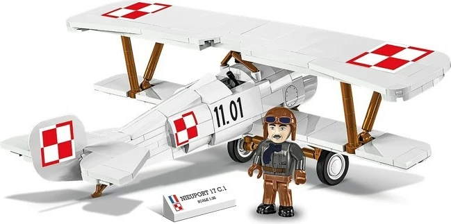 Set konstruktiv me blloqe, Cobi Klocki Nieuport 17 C.1 COBI-2998, 274 copa, shkallë 1:32, me figurë piloti