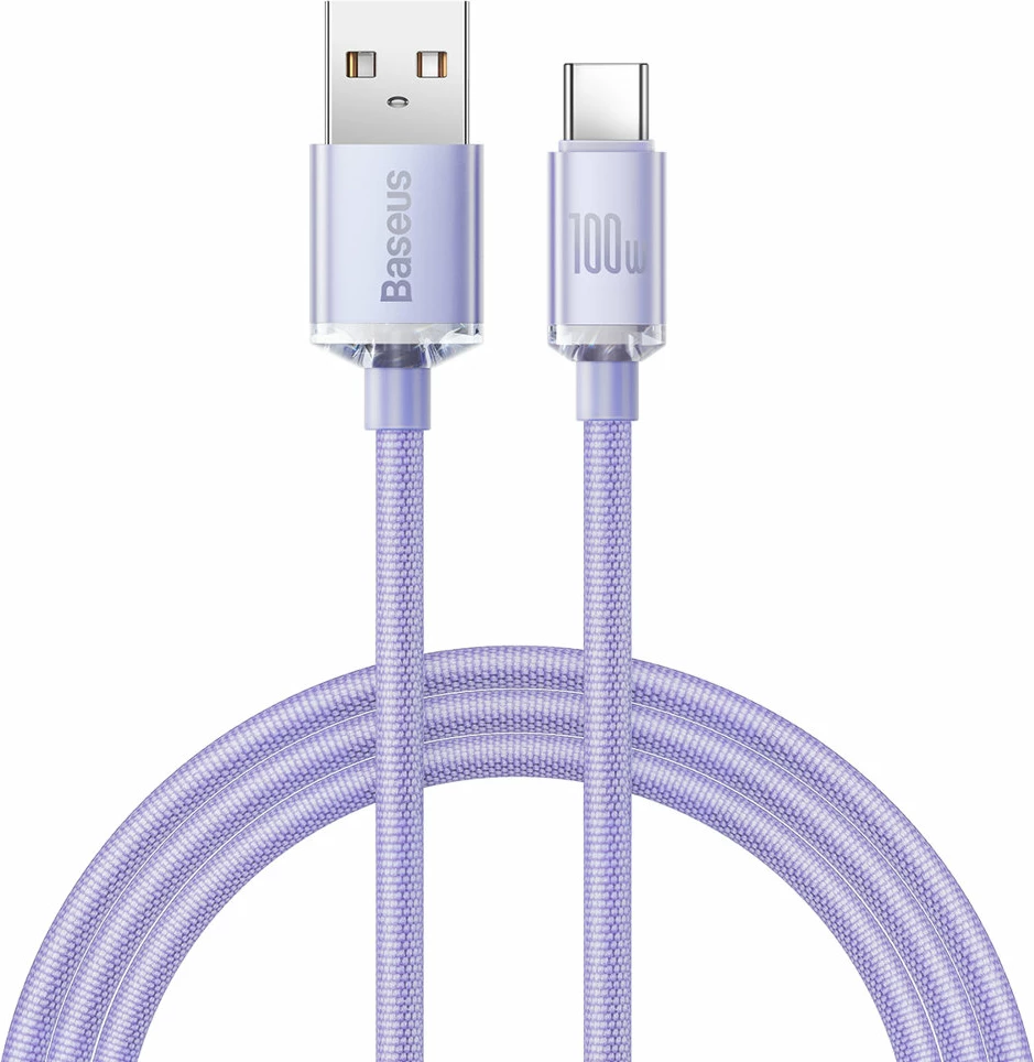 Kabllo Baseus Crystal Shine Series USB-A në USB-C, 1.2m, 100W, Vjollcë