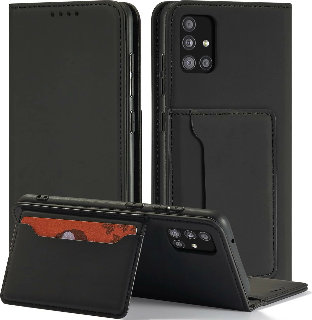 Mbështjellës Hurtel Magnet Card Case për Xiaomi Redmi Note 11 Pro, me kapak, portofol dhe qëndrim, i zi