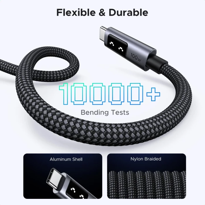 kabllo karikimi USB-C në USB-C UGREEN 35513 (L509) 100W, 3m, gri e errët