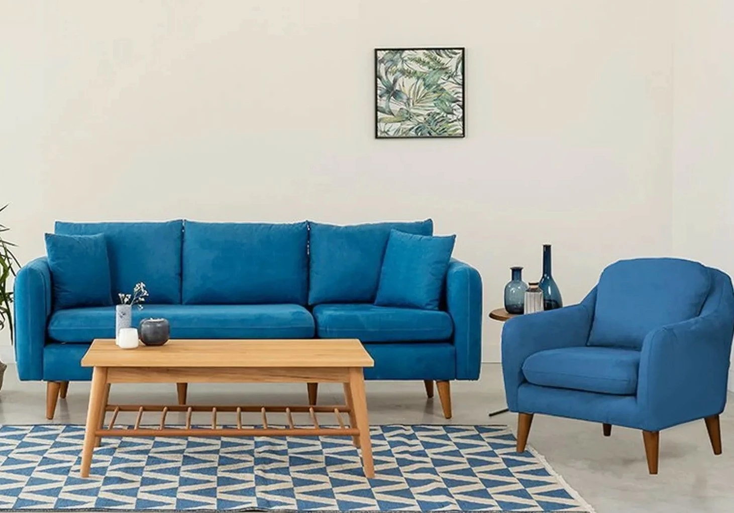 Set divani Atelier del Sofa, Sofia-TKM05-0201, ngjyrë kaltër e errët