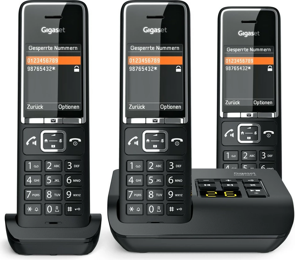 Telefon pa tela Gigaset COMFORT 550A, 3 dorëza, regjistrues automatik, 200 kontakte, i zi