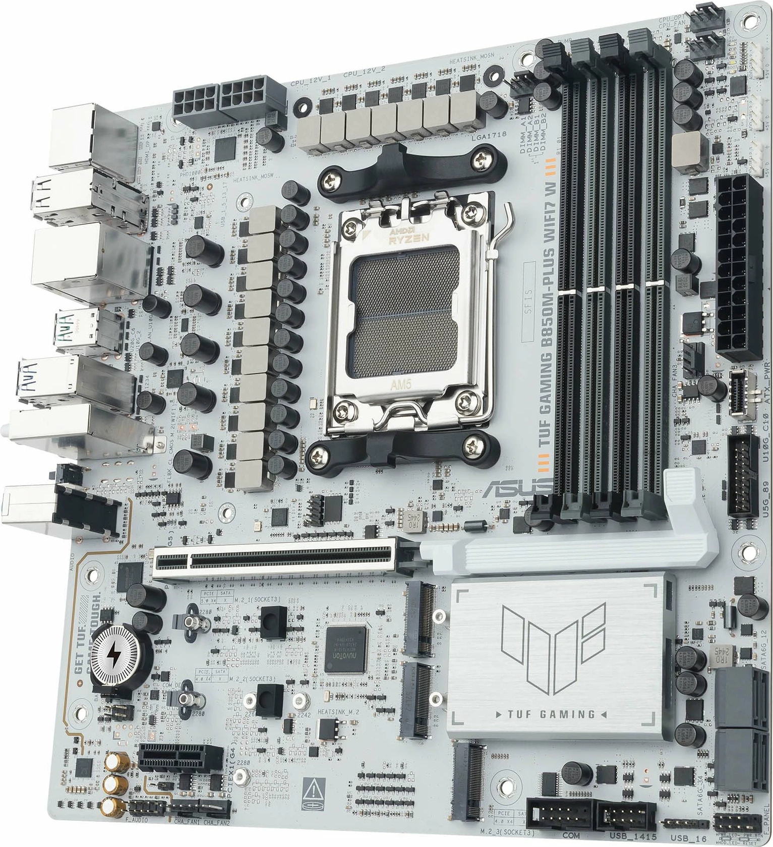 Pllakë amë Asus TUF Gaming B850M-PLUS WIFI7 W Micro ATX AM5 DDR5 256GB Wi‑Fi 7, e bardhë