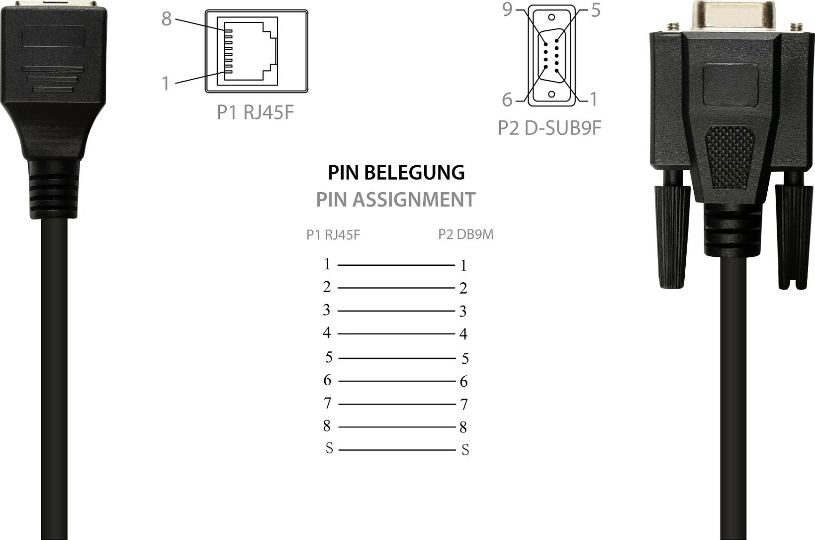 Kabllo adapter GoodConnections Alcasa 4945-FF, RJ-45 në RS232, 0.1 m, i zi