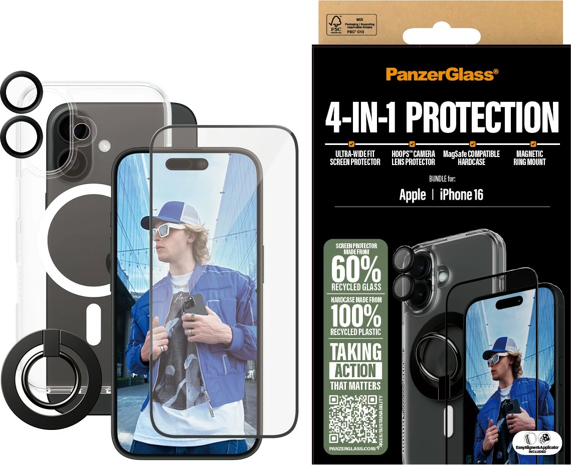 Mbështjellës PanzerGlass 4-in-1 për iPhone 16, transparent