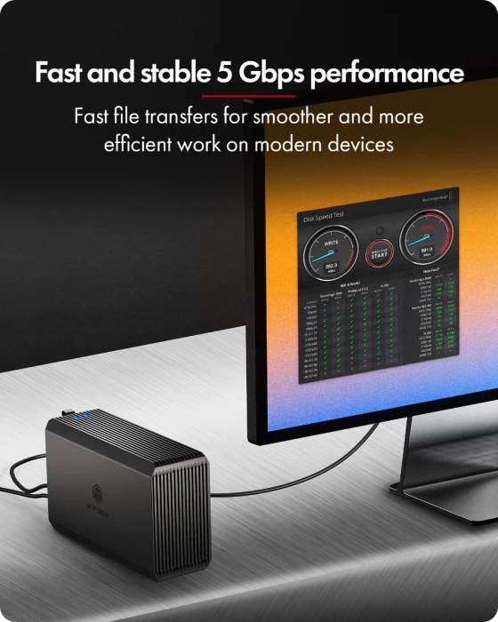 Kasë RAID për HDD/SSD ICYBOX IB-RD3720-CU3, 2x 3.5"/2.5" SATA, USB-C 3.2 Gen 1 5 Gbit/s, deri 60 TB, e zezë